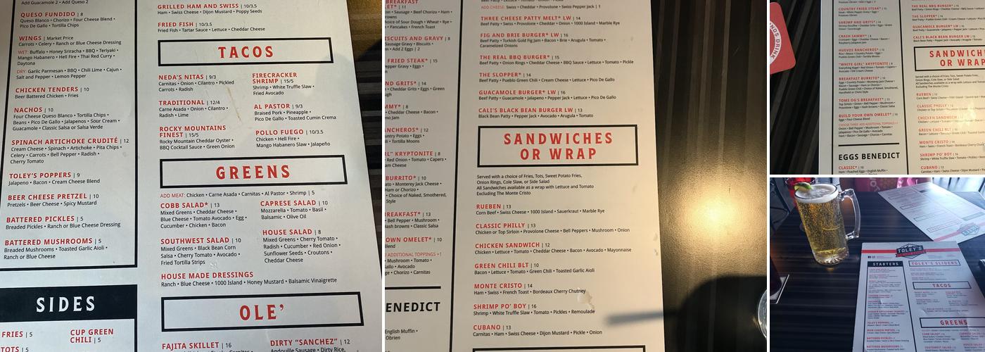Toley’s on the Creek Menu