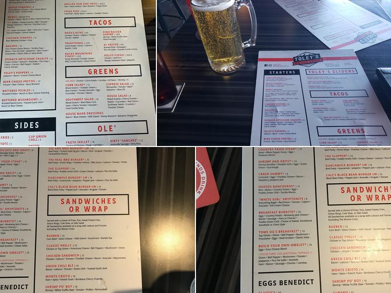 Toley’s on the Creek Menu