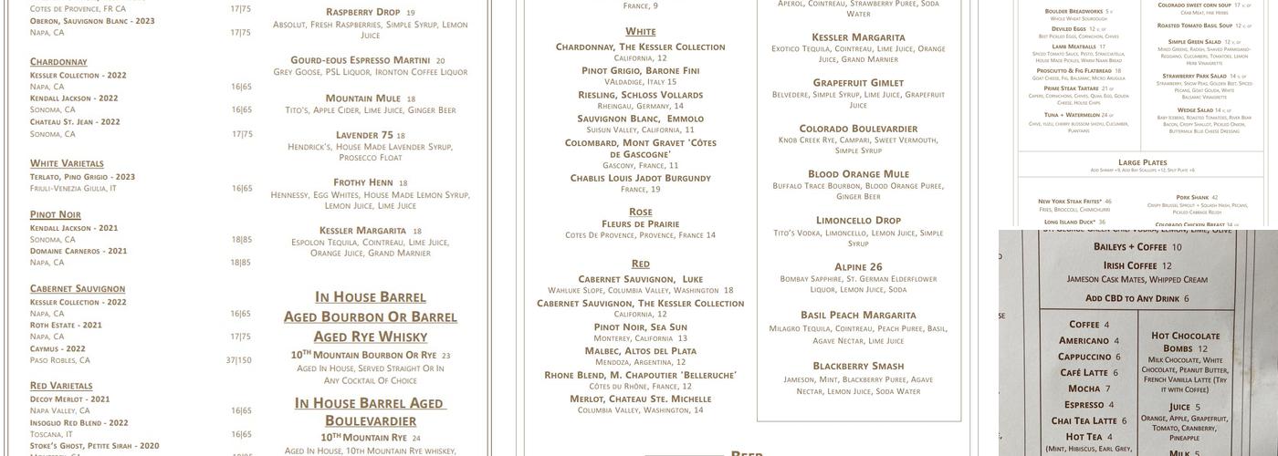 Alpine and Antlers Menu