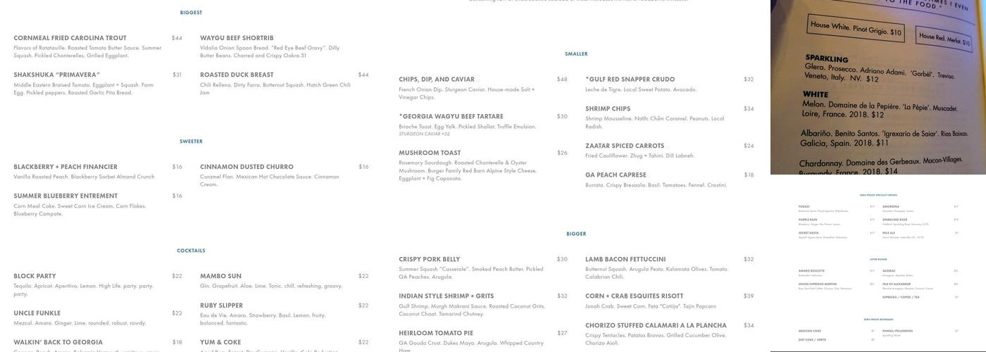 Southern Belle Menu