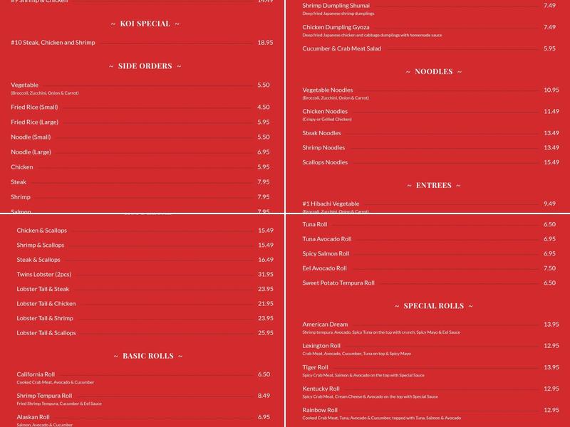 Koi Express Frankfort Menu