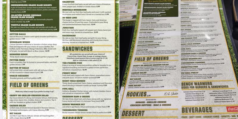 30 Yard Line Menu