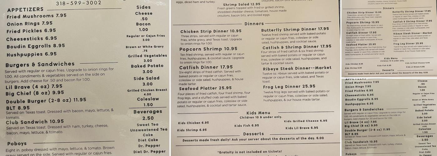 Chief's Hideaway Menu