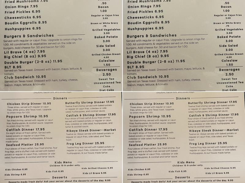 Chief's Hideaway Menu