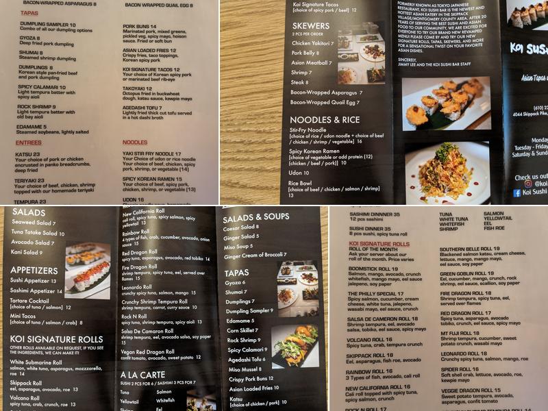Koi Sushi Bar Menu