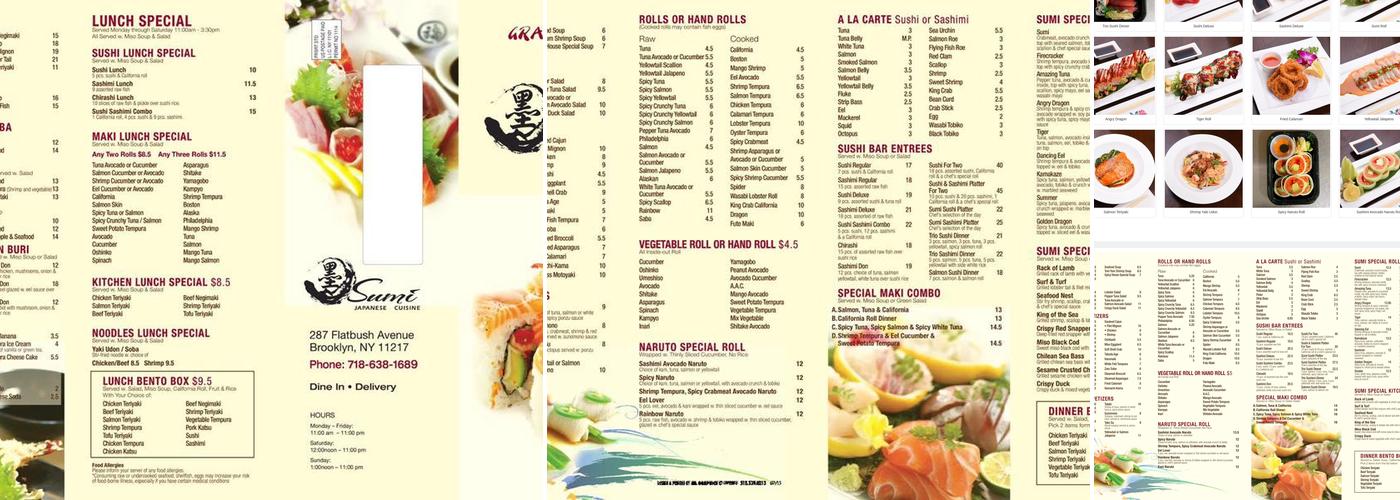 Sumi Sushi Menu