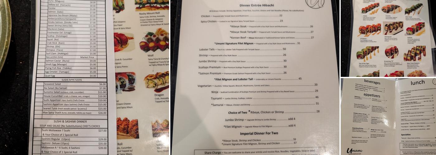 Umami Japanese Steakhouse Sushi Menu