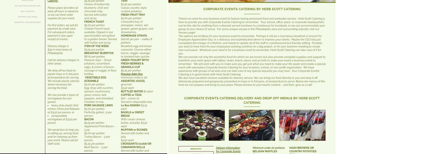 Herb Scott's Catering Menu