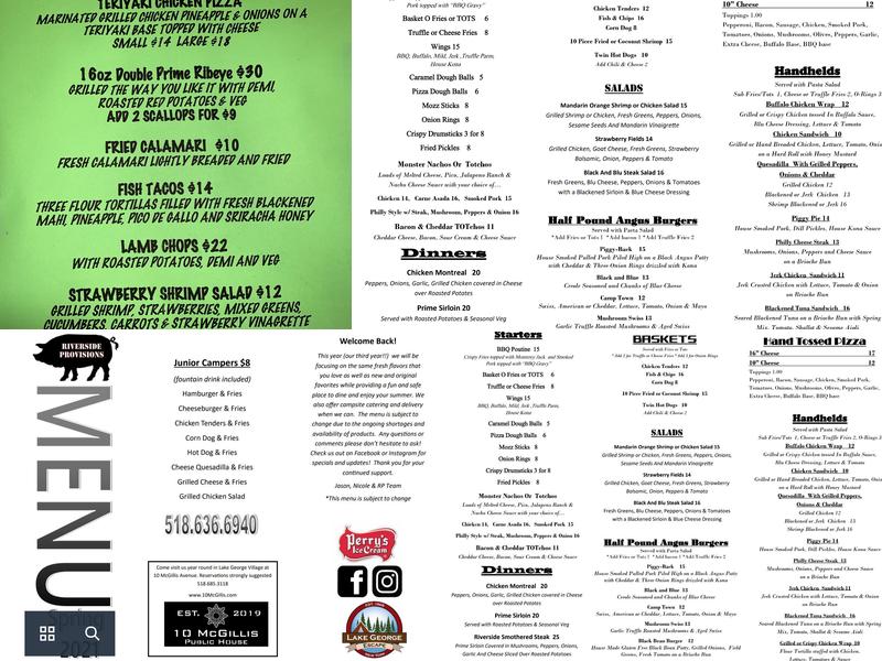 Riverside Provisions Menu