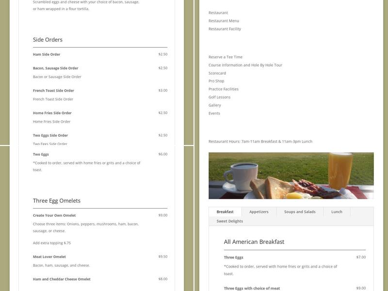 Crow Creek Golf Menu