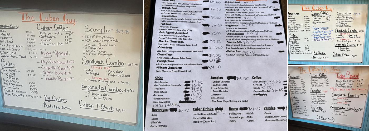 The Cuban Guy Menu