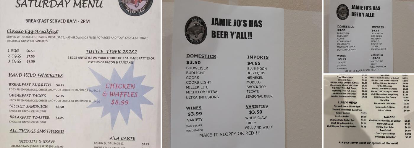 Jamie Jo's Restaurant Menu