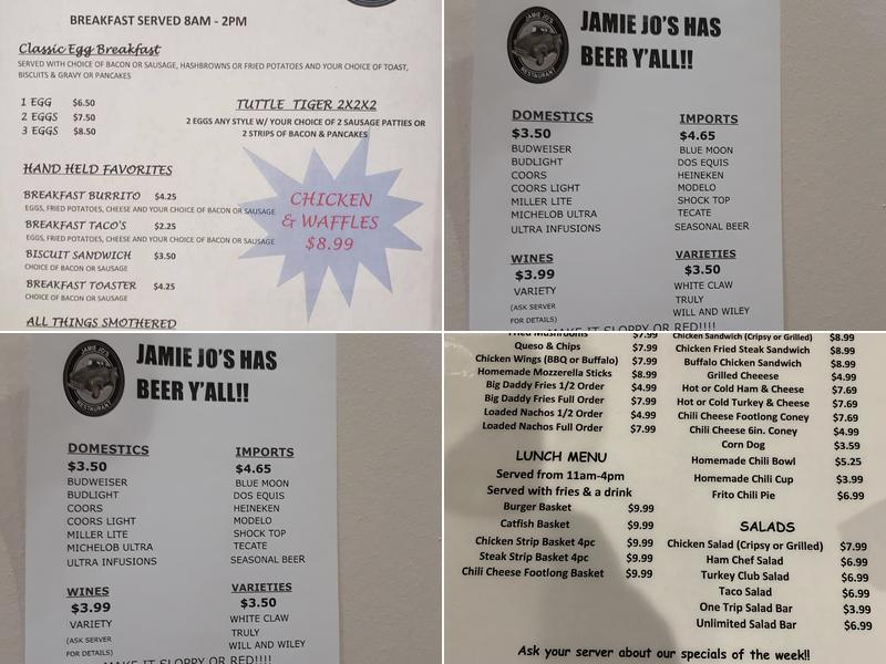 Jamie Jo's Restaurant Menu