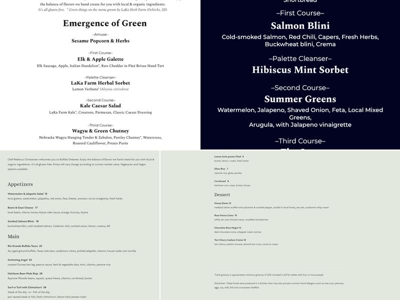 Buffalo Dreamer Menu