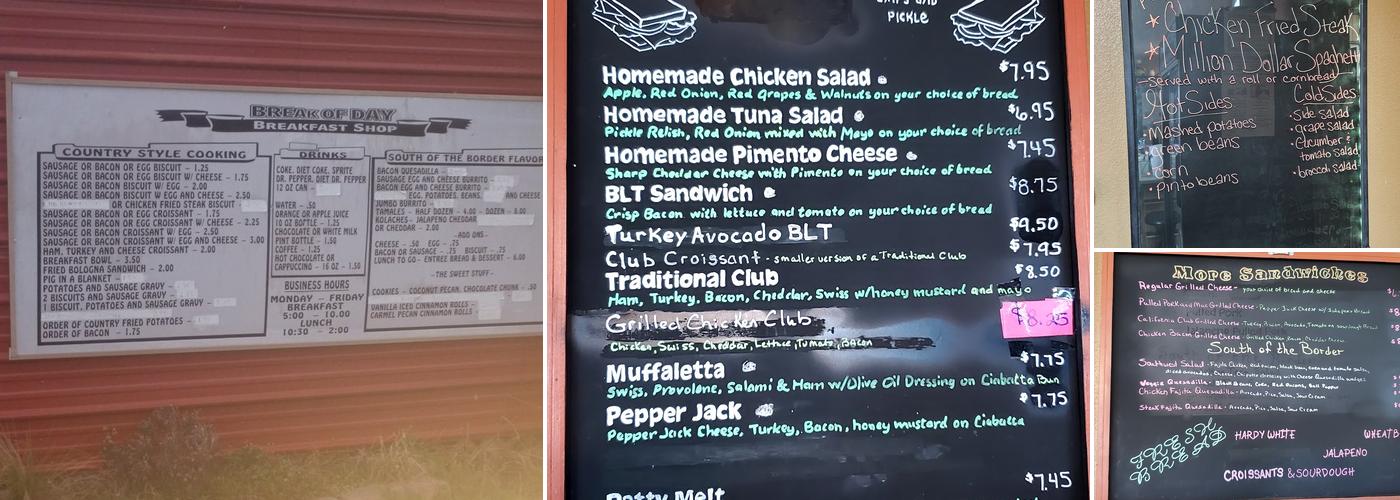 Break of Day Breakfast Shop Menu