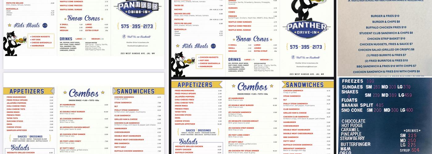 Panther Drive- In LLC. Menu