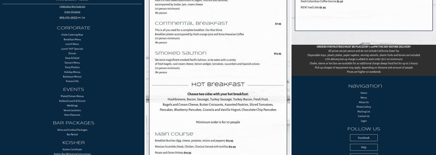 Blueberry Hill Catering Menu
