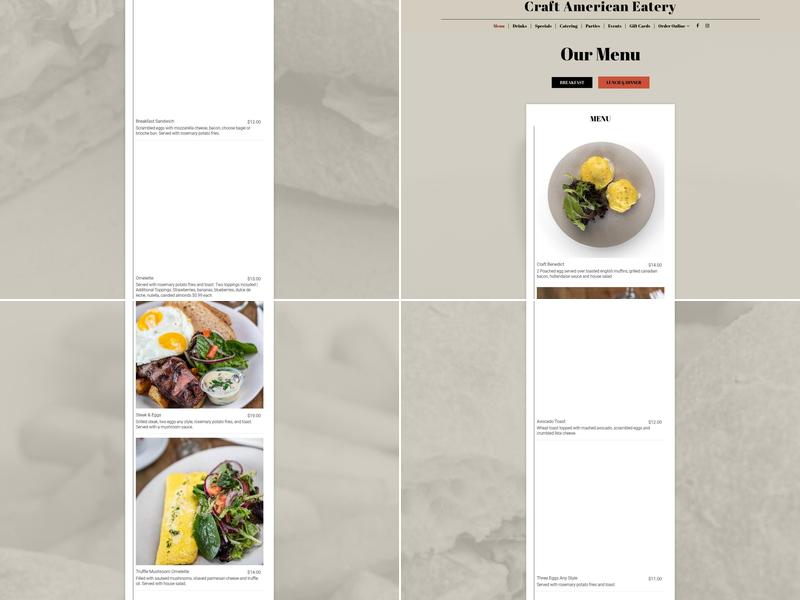 Craft American Eatery Menu