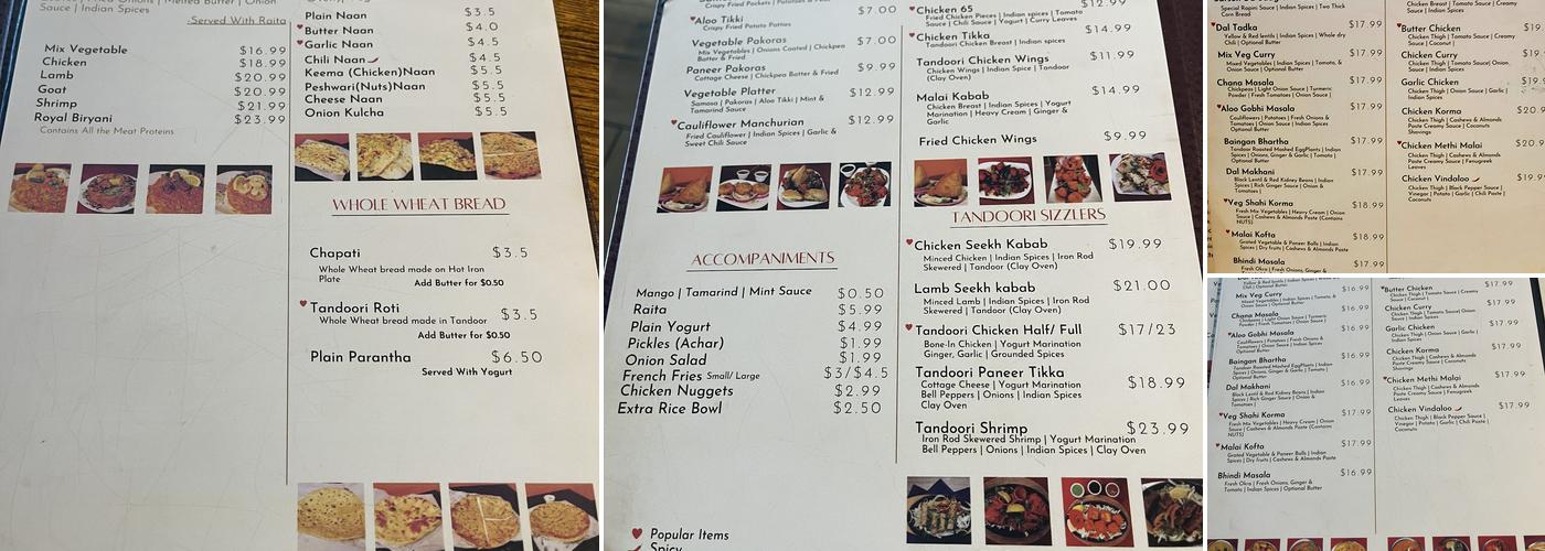 Royal Indian Cuisine and Bar Menu