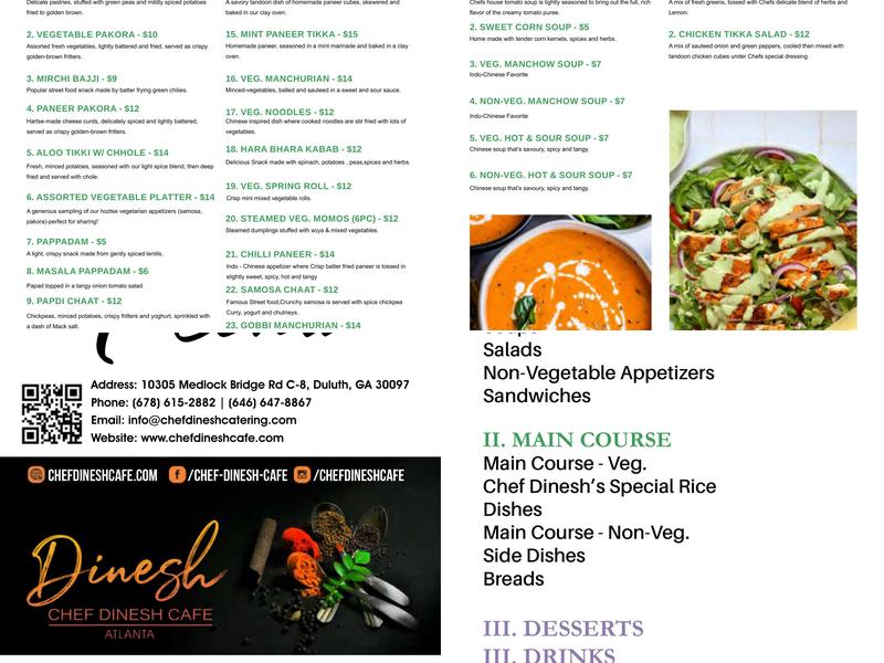 Chef Dinesh Cafe - Indian Cuisine & Banquet Event Hall Menu