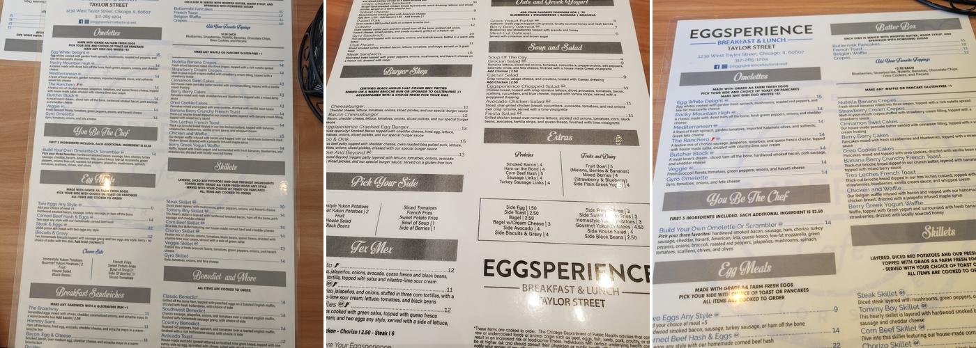 Eggsperience Menu