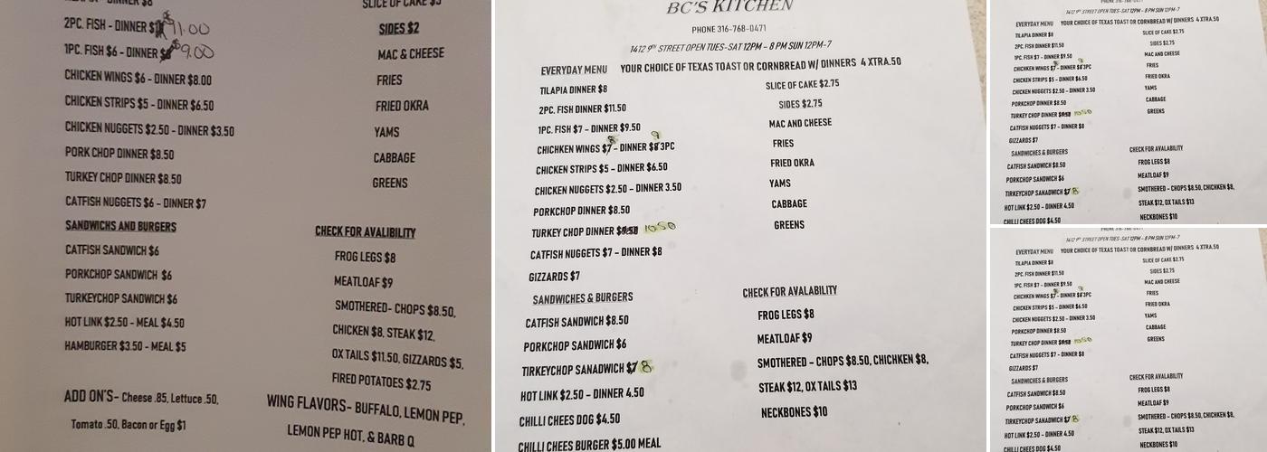 B.C's kitchen Menu
