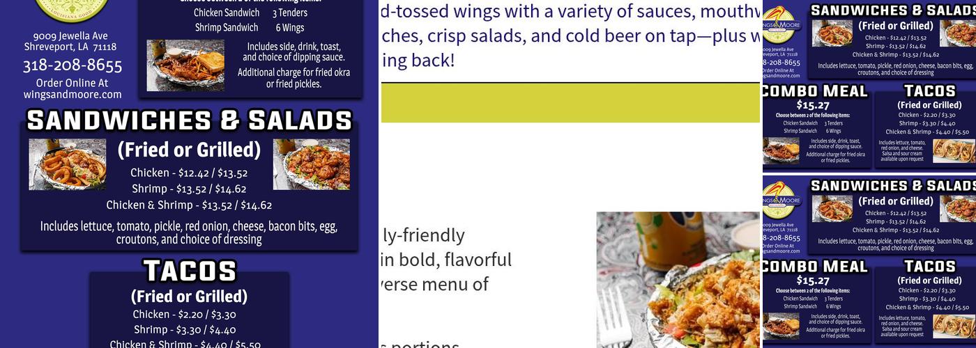 Wings and Moore Menu