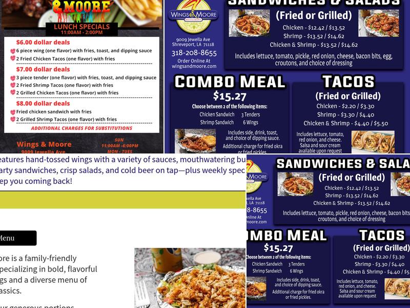 Wings and Moore Menu