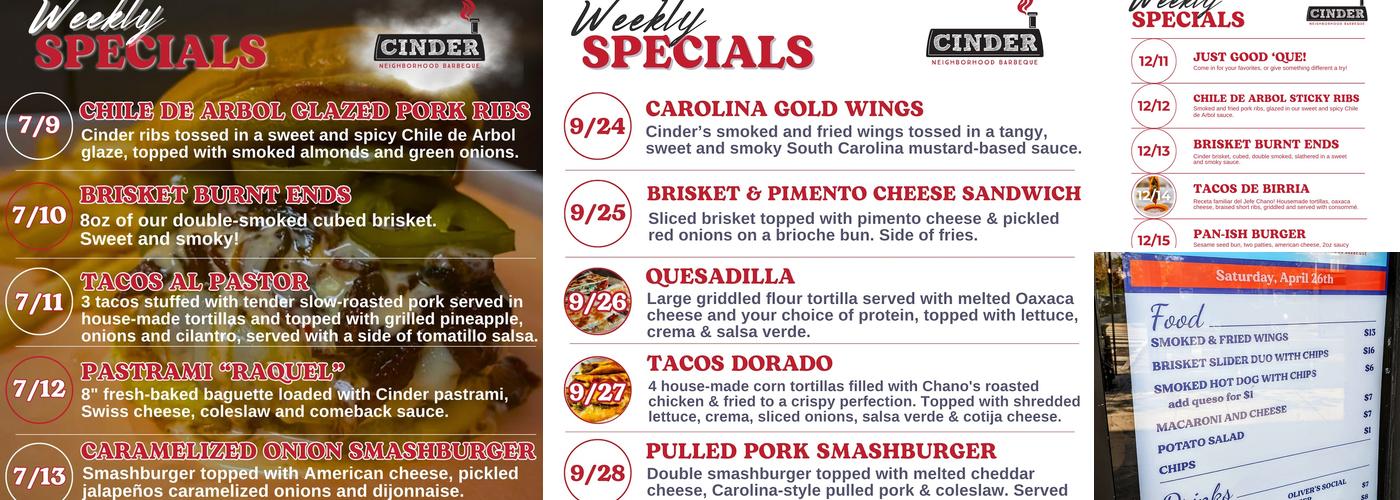 Cinder BBQ Menu