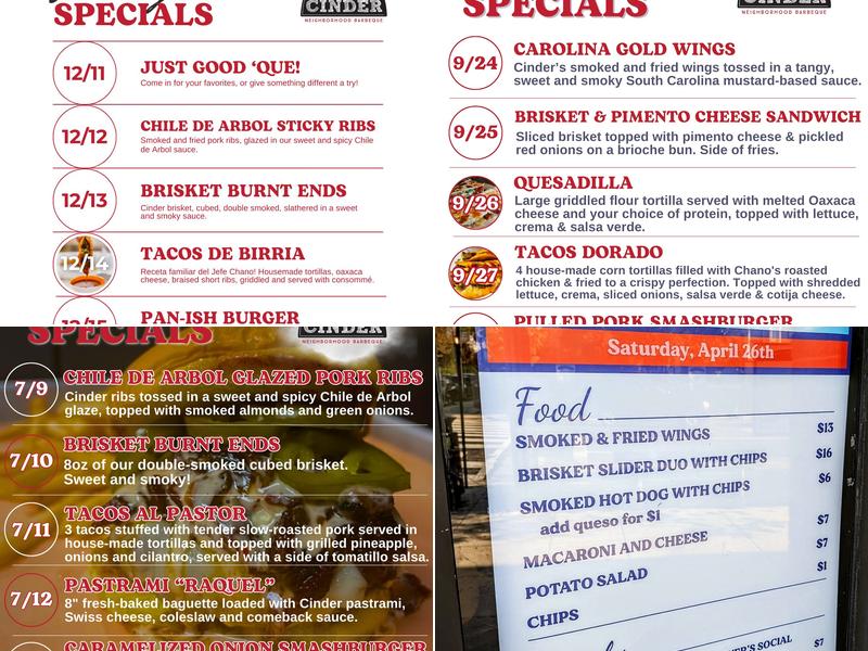 Cinder BBQ Menu