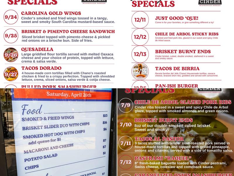 Cinder BBQ Menu