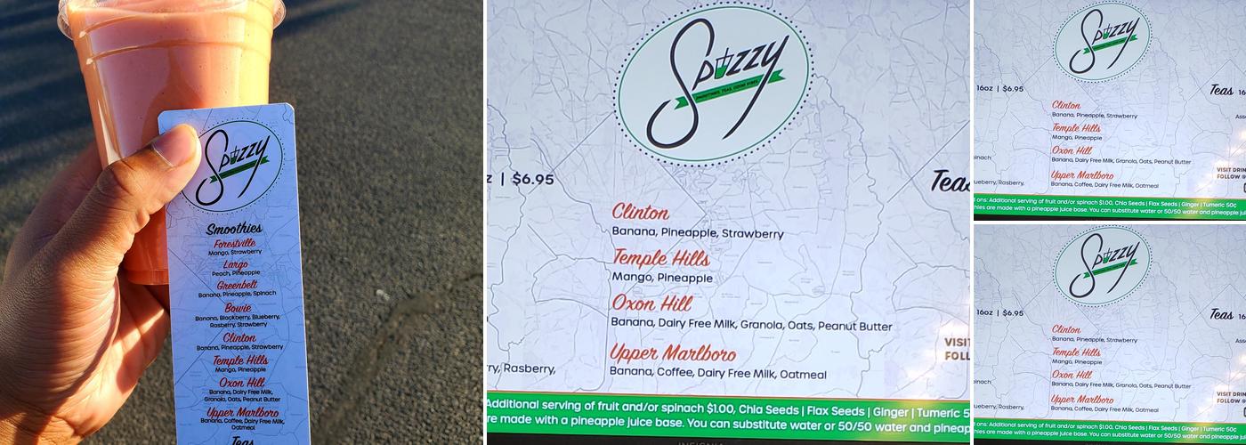 Spizzy Smoothies and Teas Menu