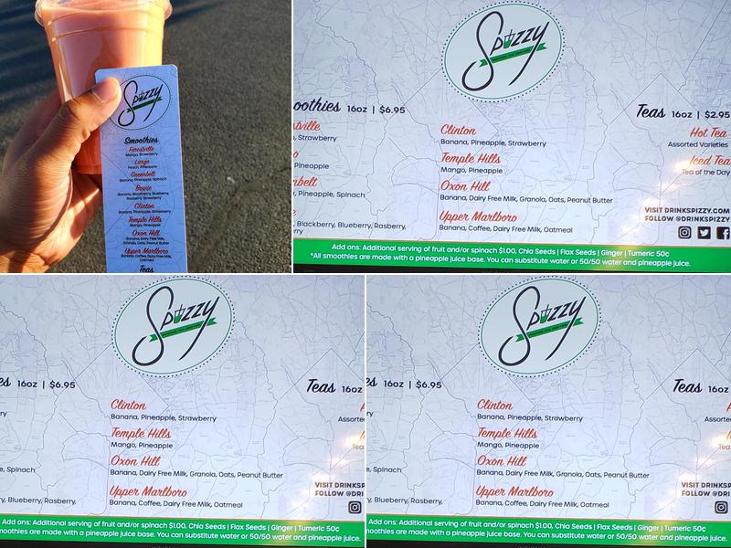 Spizzy Smoothies and Teas Menu