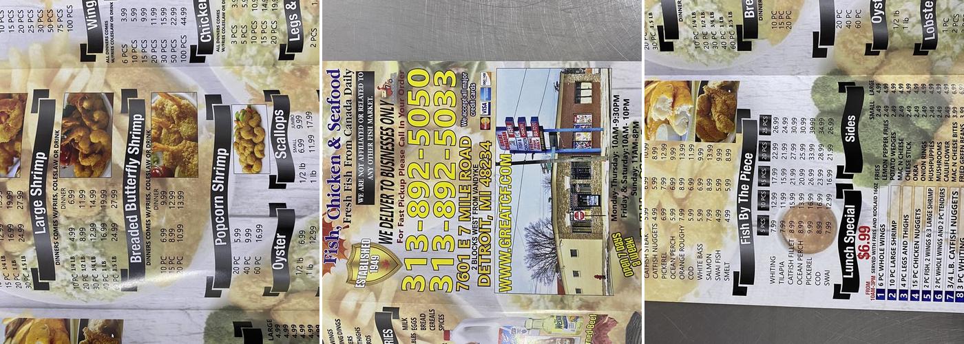 Great Canadian Fish, Chicken And Seafood LLC Menu