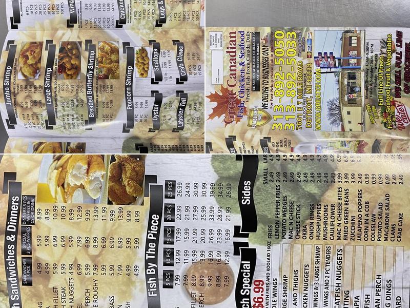 Great Canadian Fish, Chicken And Seafood LLC Menu