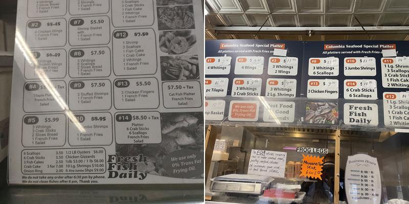 Columbia Fish Menu