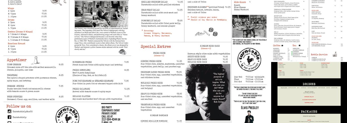 Turntable LP Bar & Karaoke Menu