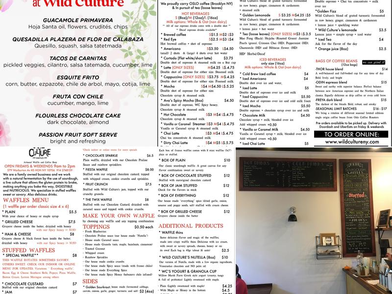 Wild Culture Waffles and Frozen Yogurt Menu