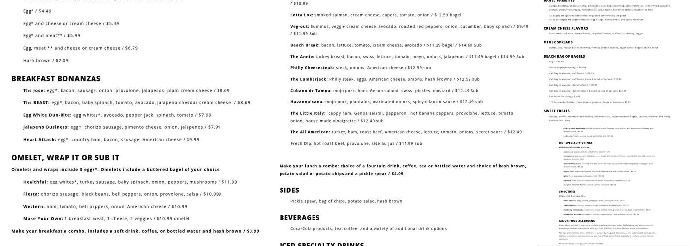 Beach Bagels & Subs Menu