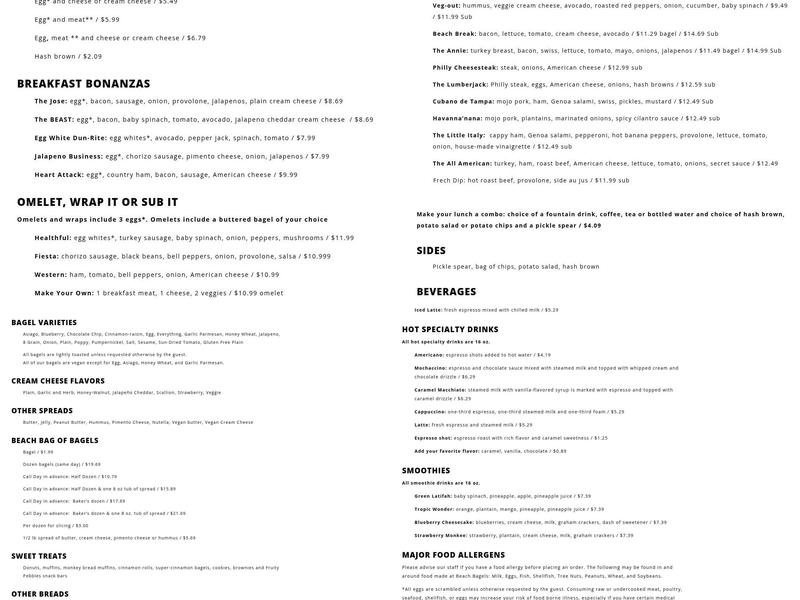 Beach Bagels & Subs Menu