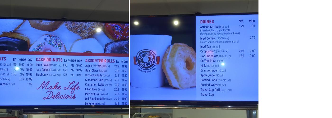 Shipley Do-Nuts Menu