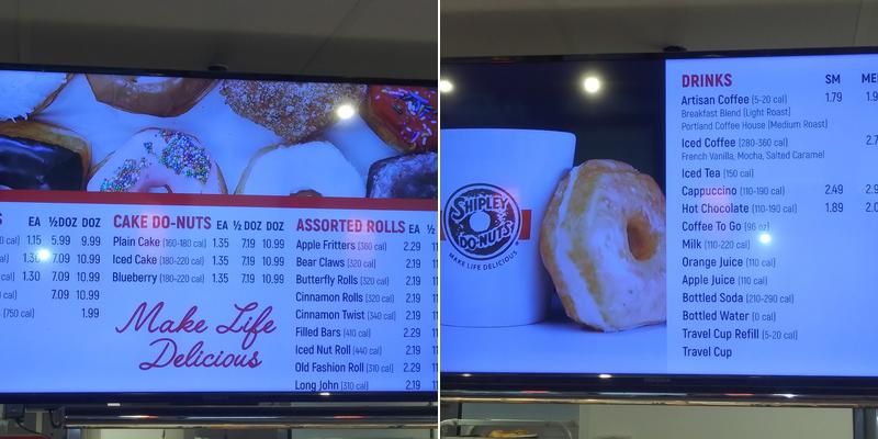 Shipley Do-Nuts Menu