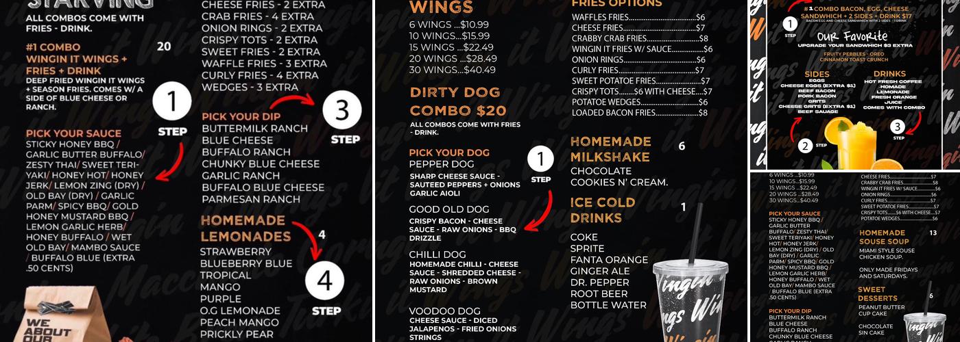 Wingin it Wings Menu
