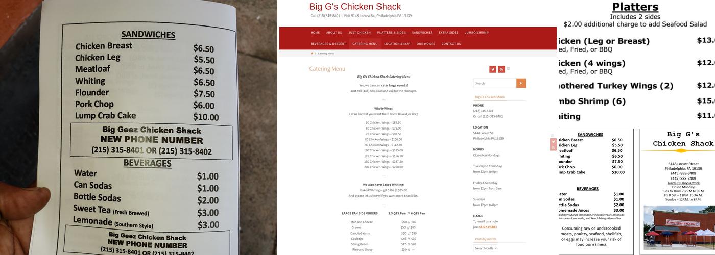 Big G's Chicken Shack Menu