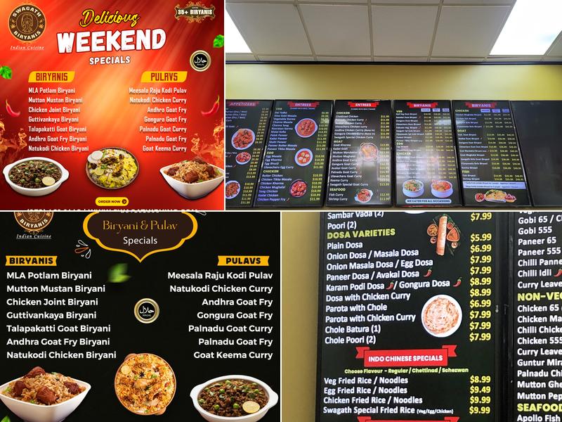 Swagath Biryanis Indian Cuisine Menu