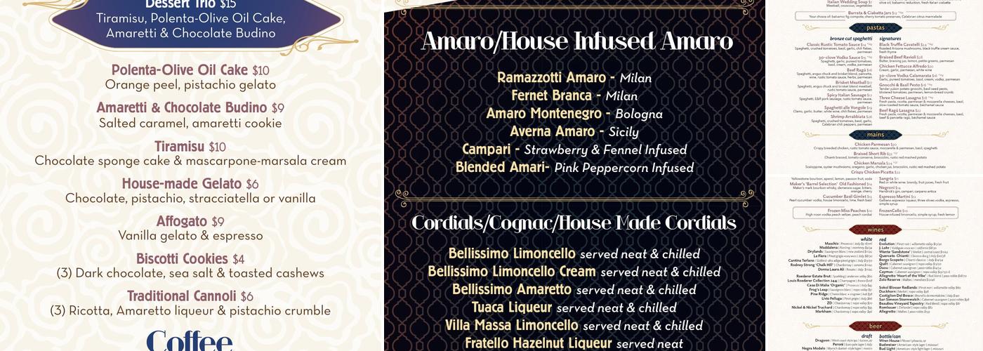 Bellissimo Ristorante at Casino Del Sol Menu