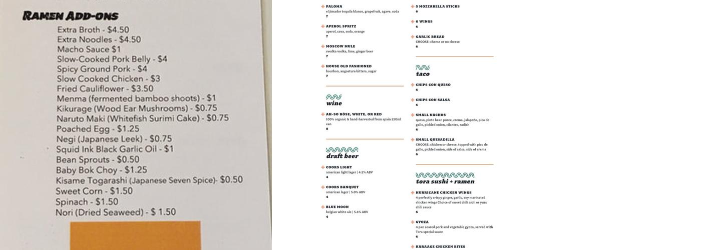 Tora Sushi & Ramen Menu