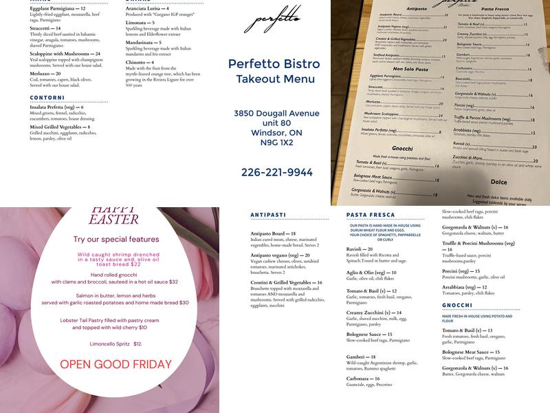 Perfetto Bistro Bottega Menu