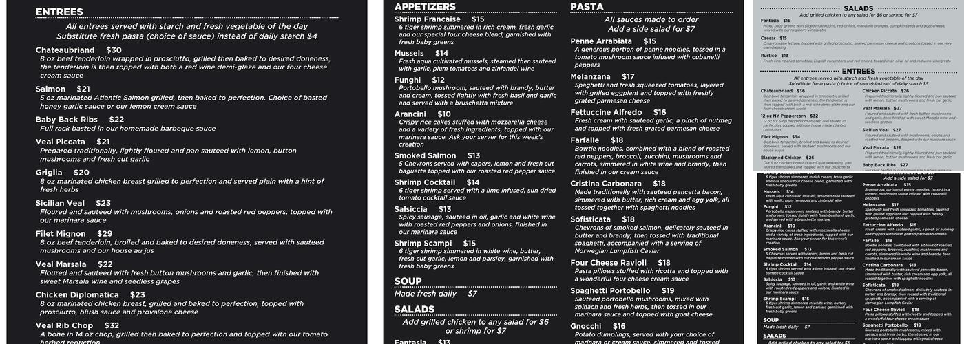 Capone's Grill & Pasta Shop Menu