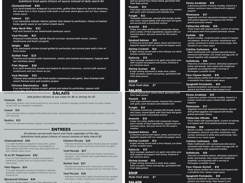 Capone's Grill & Pasta Shop Menu